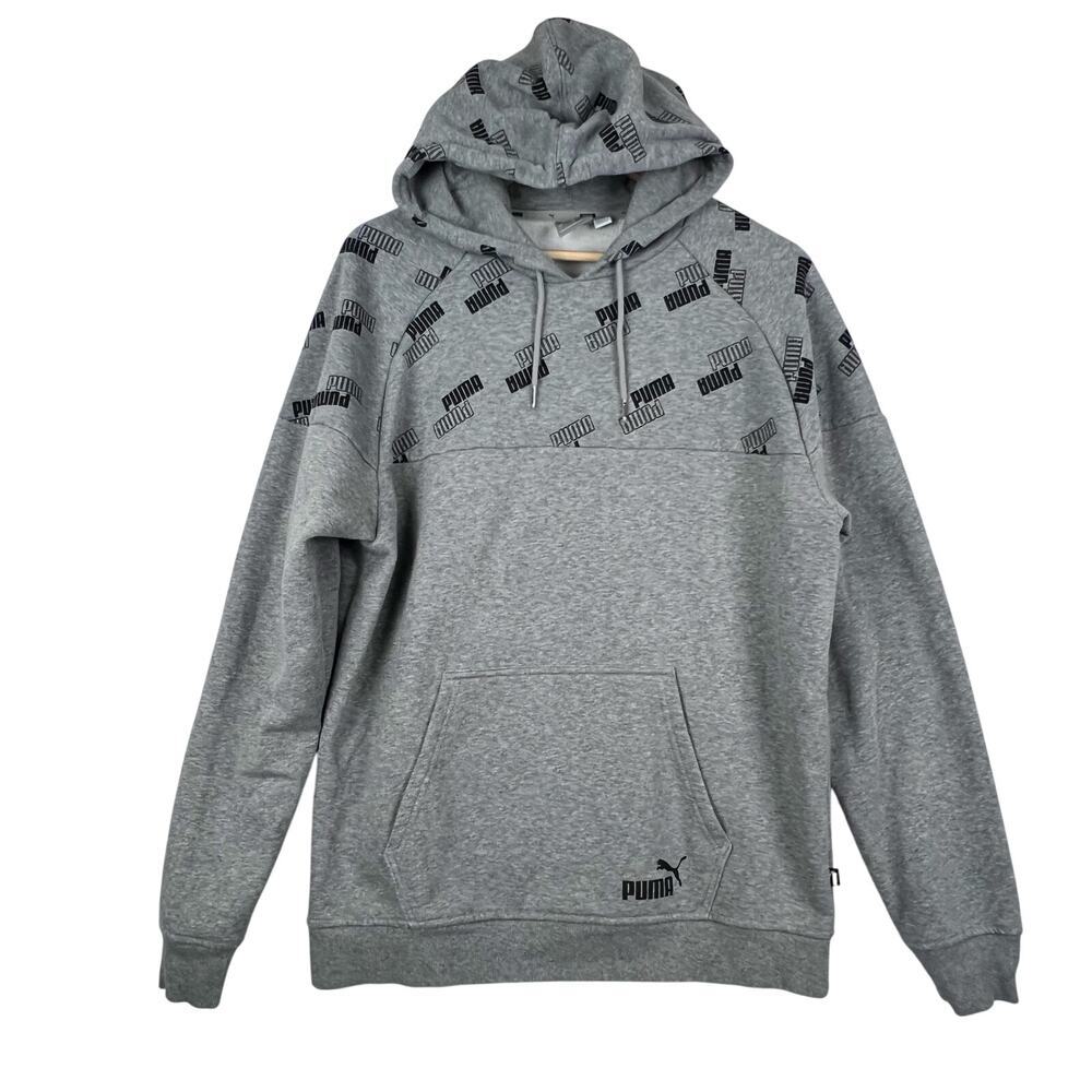EUC Puma Logo AOP Fleece Grey Heather Oversized Hoodie Large